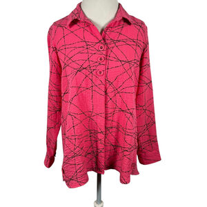 Habitat Clothes to Live In Artsy Pink Dot Striped Button Shirt Relaxed Size XS